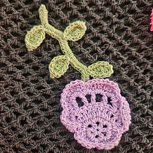 Sonoma Crochet Shoulder Bag Black Knit Tote Purse Floral Applique Boho Cottage - Picture 6 of 14